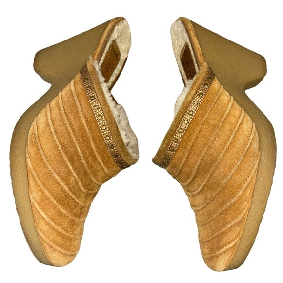 Cole Haan Sherpa Lined Suede Heeled Mules Clogs Women’s 7.5 Cozy Winter Hippie - Picture 7 of 16